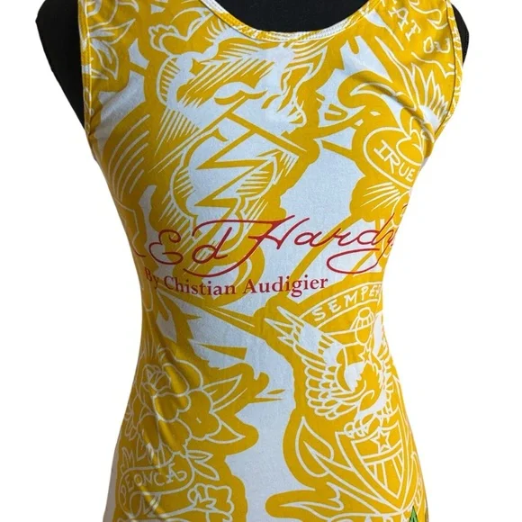 ⭐️SOLD⭐️ Y2K Tattoo Glam Avant Garde Ed Hardy Bodycon Avant Garde Archival Dress - Picture 7 of 13